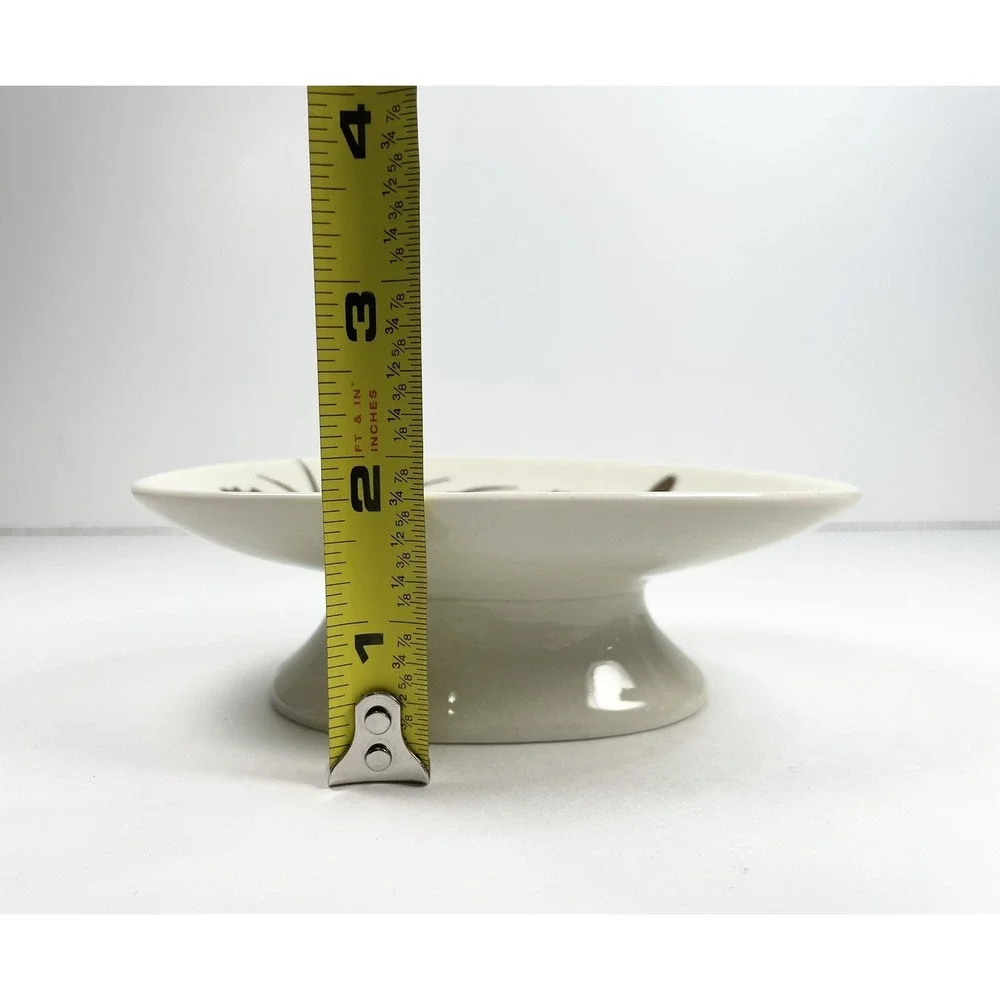 Vintage pedestal pheasants Flowers trinket soap dish porcelain‎ crackle glaze